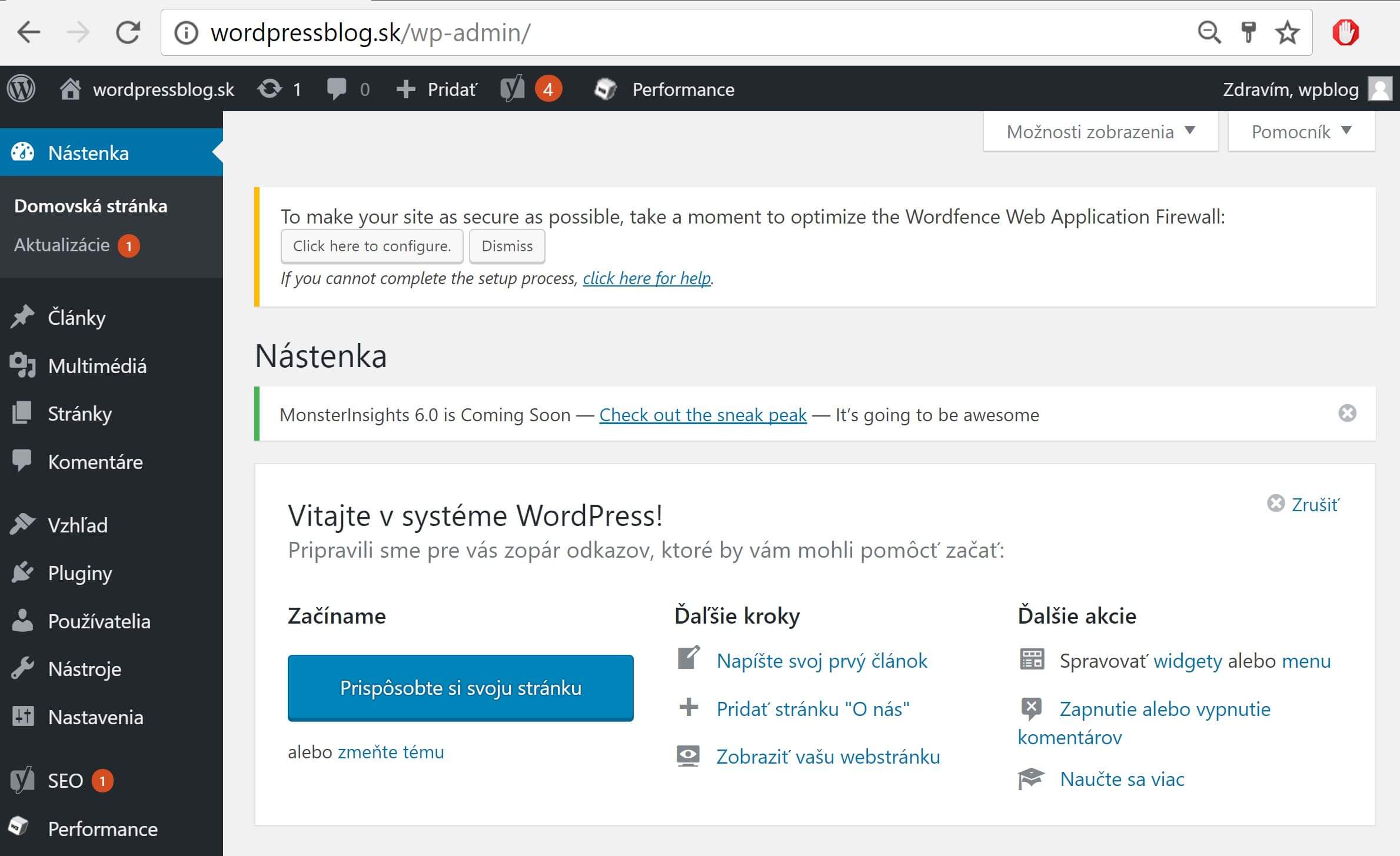 Panoul WordPress – interfață veche