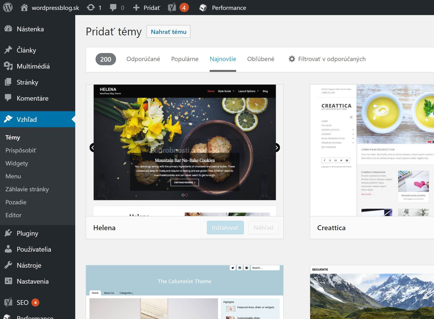 Directorul de teme WordPress – interfață veche