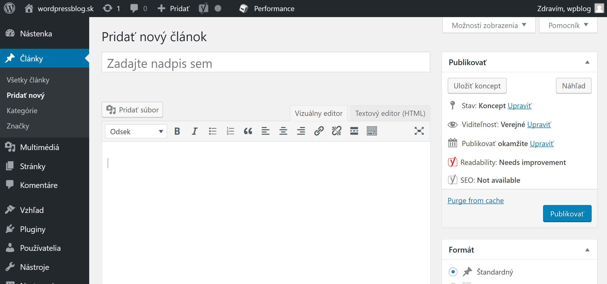 Editorul de articole WordPress – interfață veche