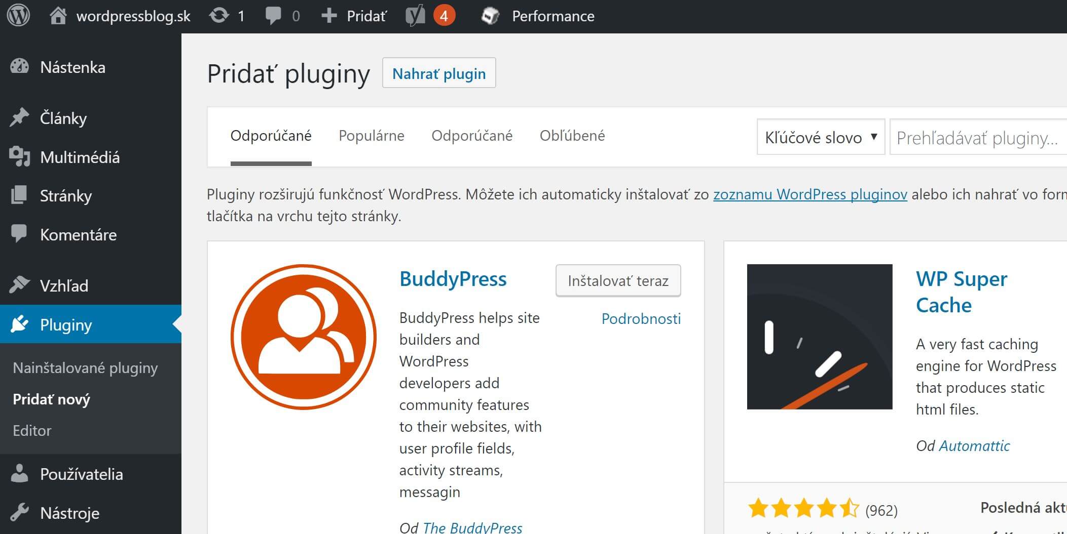 Adăugarea unui plugin WordPress – interfață veche