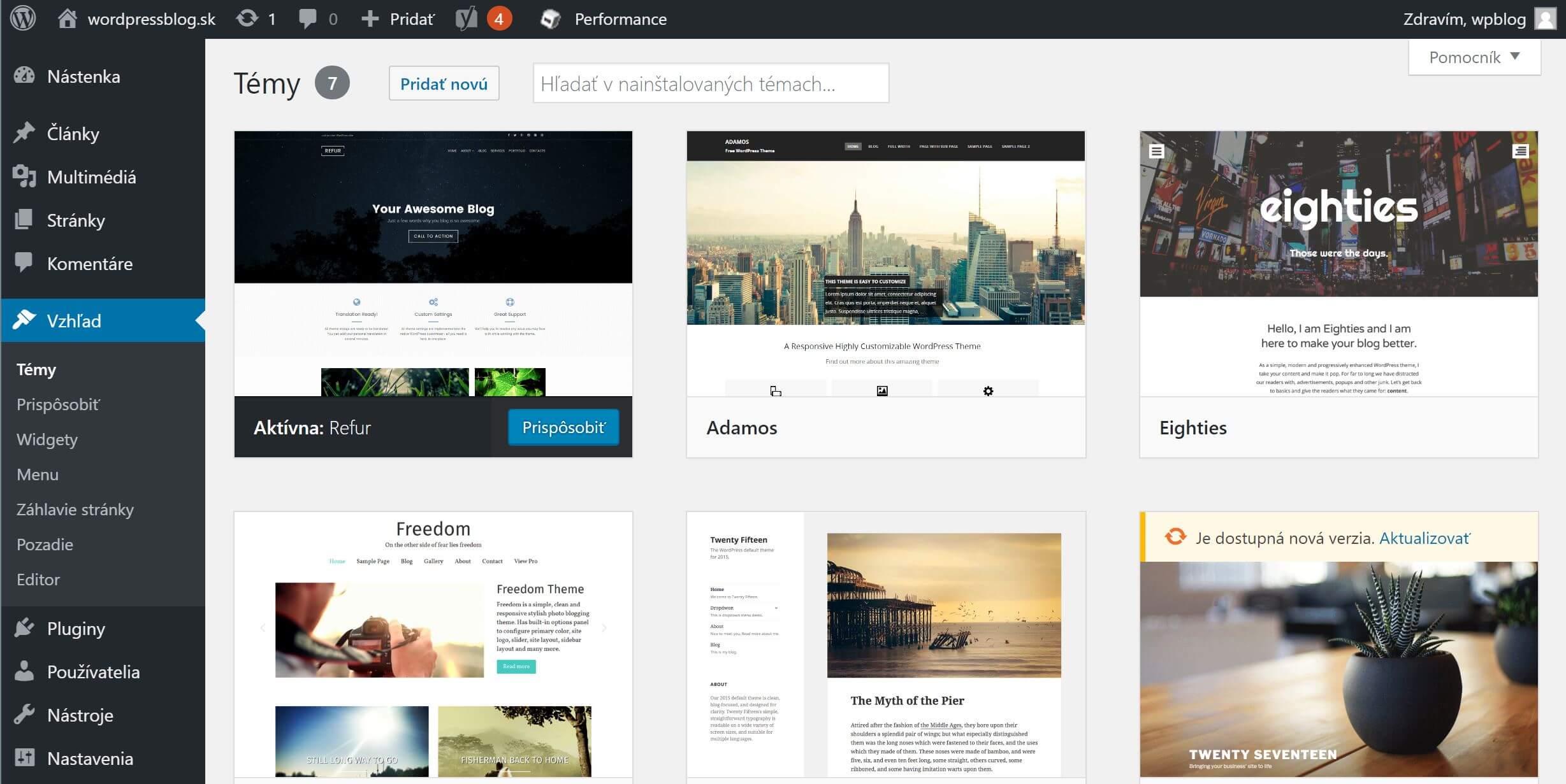 Teme WordPress – interfață veche